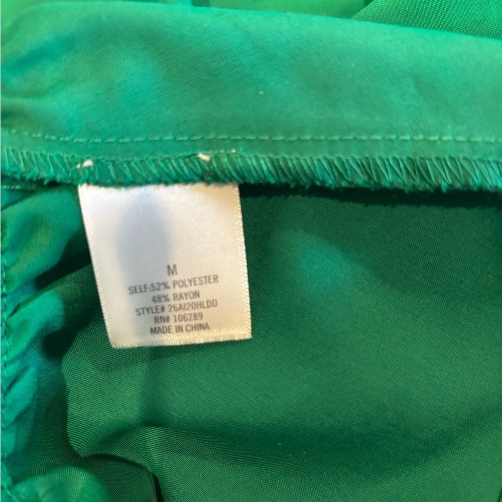 Mi Ami Francesca’s Green Satin Wrap Midi Dress Flutter Sleeve Ruffle Hem Size M - Picture 6 of 13